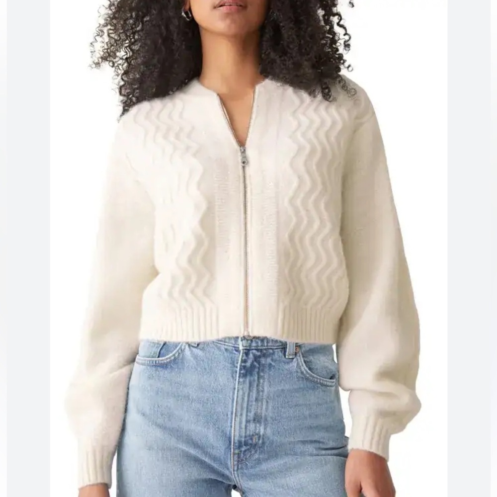 & Other Stories Cream Zig Zag Textured Knit Cardigan